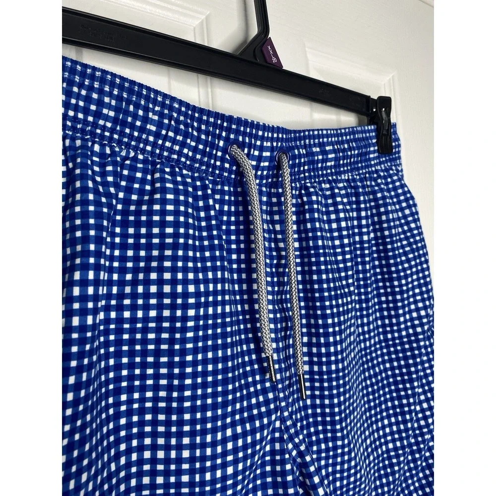 Tom And Teddy‎ Men's Lined Picnic Pattern Swim Trunks Blue White Size Medium